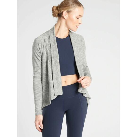 Athleta Nirvana Wrap Cardigan Heather Gray Open Front Light Athleisure Yoga Med - Picture 1 of 9